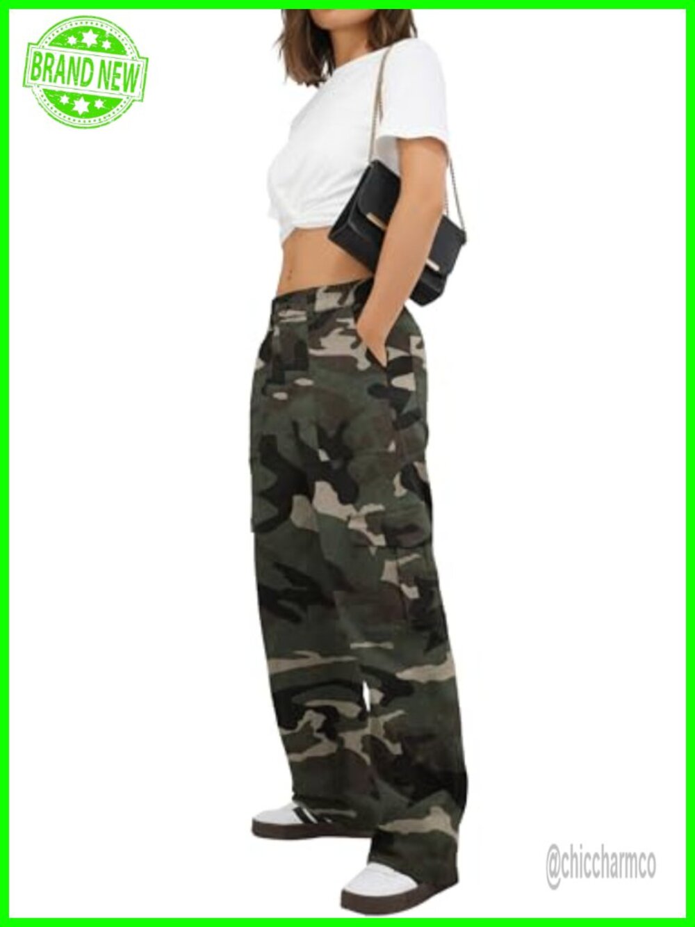 Petite Cargo Pants High Waisted Baggy Cotton Stretch Wide Leg